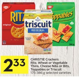 Foodland Christie crackers ritz, wheat or vegetable thins, cheese nibs or bits, toppables or triscuit 175-386 g selected varieties offer