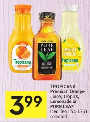 Foodland Tropicana premium orange juice, tropics, lemonade or pure leaf iced tea 1.54-1.75 l selected offer