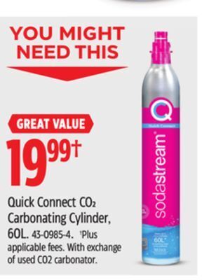 Canadian Tire Sodastream quick connect co2 carbonating cylinder, 60l offer