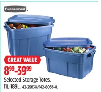 Canadian Tire Rubbermaid selected storage totes offer