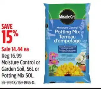 Canadian Tire Miracle-gro moisture control or garden soil, 56l or potting mix 50l offer