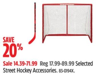 Canadian Tire Selected street hockey accessories offer