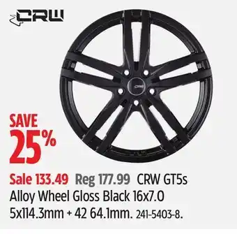 Canadian Tire Crw gt5s alloy wheel gloss black 16x7.0 5x114.3mm + 42 64.1mm offer