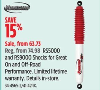 Canadian Tire Rancho rs5000 and rs9000 shocks for great on and off-road performance offer