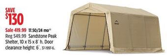 Canadian Tire Shelterlogic sandstone peak shelter, 10 x 15 x 8´ h offer