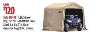 Canadian Tire Shelter logic sandstone peak shed, 8 x 8 x 7' h offer