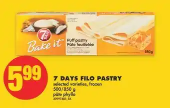 No Frills 7 days filo pastry, 500/850 g offer