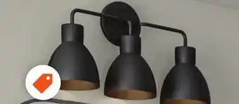 Home Depot Hampton bay tomillo 3-light bathroom vanity light fixture with metal shade and matte black finish offer