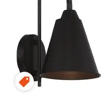 Home Depot Gluckstein elements allegra 1-light 11-inch h black finish with black metal shade classic style drum wall sconce offer