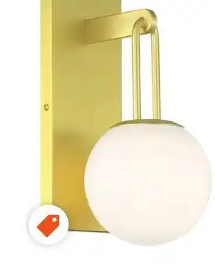 Home Depot Gluckstein elements orly 1-light brushed brass golden finish with opal white globe frosted glass wall sconce offer