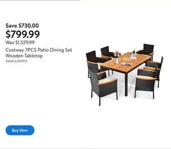 Walmart Costway 7pcs patio dining set wooden tabletop offer
