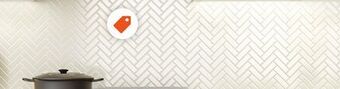 Home Depot Enigma metro 1-inch x 3-inch herringbone white gloss porcelain mosaics offer