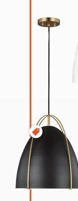 Home Depot Generation lighting norman 75w 1-light satin brass pendant with black shade offer