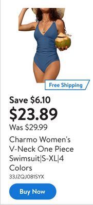 Walmart Charmo women's v-neck one piece swimsuit|s-xl|4 colors offer