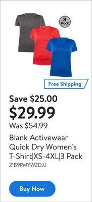 Walmart Blank activewear quick dry women's t-shirt|xs-4xl|3 pack offer