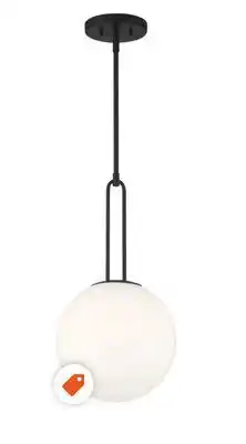 Home Depot Gluckstein elements orly 1-light matte black finish with opal white globe frosted glass hanging pendant offer