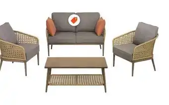 Home Depot Hampton bay coral vista 4-piece brown wicker and steel patio conversation seating set with grey cushions offer