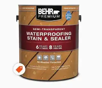 Home Depot Behr premium semi-transparent waterproofing stain & sealer - cedar naturaltone no. 5533, 3.79l ​ offer