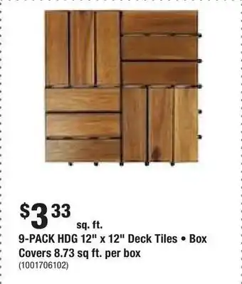 Home Depot 9-pack hdg 12 x 12 deck tiles • box covers 8.73 sq ft. per box offer