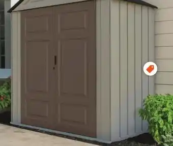 Home Depot Rubbermaid big max junior 3 ft. 5-inch x 7 ft. vertical weather resistant resin garden/outdoor storage shed offer