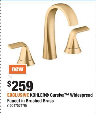 Home Depot Exclusive kohler® cursiva™ widespread faucet in brushed brass offer
