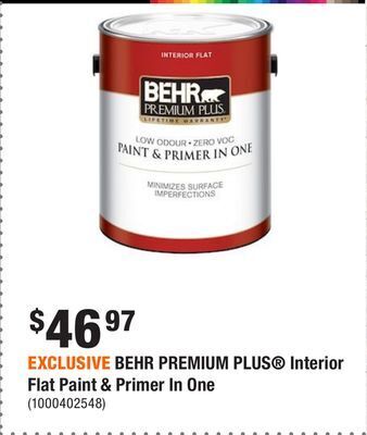Home Depot Exclusive behr premium plus® interior flat paint & primer in one offer