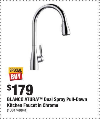 Home Depot Blanco atura™ dual spray pull-down kitchen faucet in chrome offer