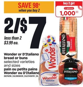 Valu-mart Pain ou petits pains wonder ou d'italiano offer