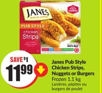 FreshCo Janes pub style chicken strips, nuggets or burgers frozen 1.1 kg offer