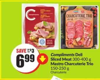 FreshCo Compliments deli sliced meat 300-400 g mastro charcuterie trio 150-250 g offer