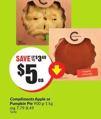 FreshCo Compliments apple or pumpkins pie 900 g-1 kg offer