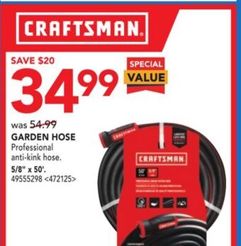 RONA Craftsman garden hose 5/8' x 50' offer