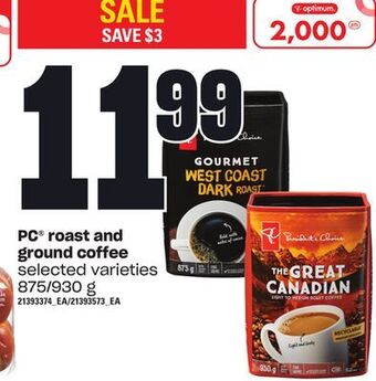 Zehrs Markets Pc® roast and ground coffee, 875/930 g offer