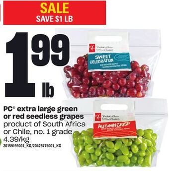 Zehrs Markets Pc® extra large green or red seedless grapes offer