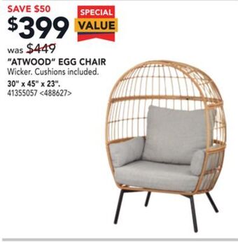 RONA Atwood egg chair 30 x 45 x 23 offer