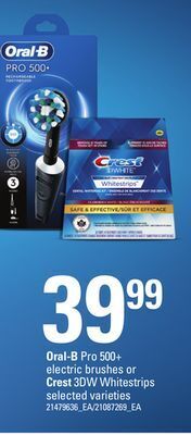 Zehrs Markets Oral-b pro 500+ electric brushes or crest 3dw whitestrips offer