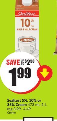 Chalo FreshCo Sealtest 5%, 10% or 35% cream 473 ml-1 l offer
