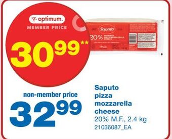 Wholesale Club Saputo pizza mozzarella cheese, 2.4 kg offer