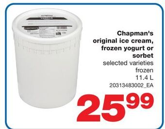 Wholesale Club Chapman's original ice cream, frozen yogurt or sorbet, 11.4 l offer