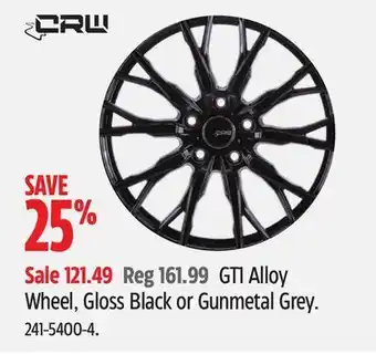 Canadian Tire Crw gt1 alloy wheel, gloss black or gunmetal grey offer