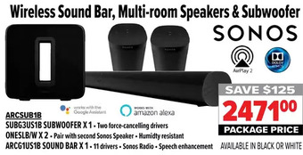 2001 Audio Video Sonos wireless sound bar, multi-room speakers & subwoofer offer