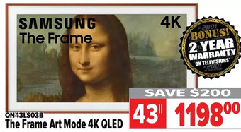 2001 Audio Video Samsung 43 the frame art mode 4k qled tv offer