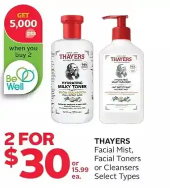 Rexall Thayers facial mist, facial toners or cleansers offer