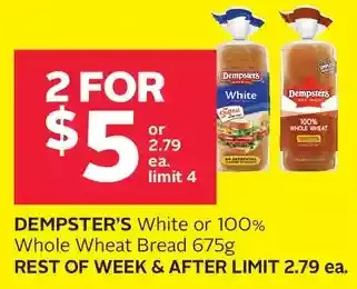 Rexall Dempster's white or 100% whole wheat bread offer