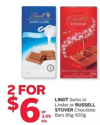 Rexall Lindt swiss or lindor or russell stover chocolate bars offer