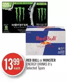 Shoppers Drug Mart Red bull or monster energy drinks offer