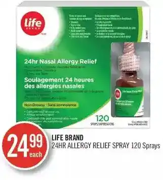 Shoppers Drug Mart Life brand 24hr allergy relief spray offer