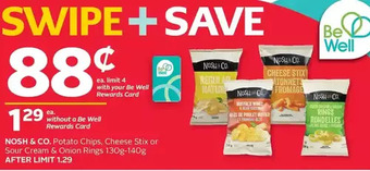 Rexall Nosh & co. potato chips, cheese stix or sour cream & onion rings offer