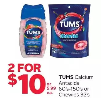 Rexall Tums calcium antacids or chewies offer