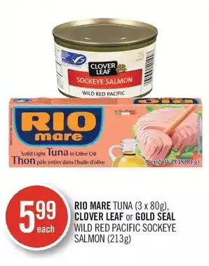 Shoppers Drug Mart Rio mare tuna, clover leaf or gold seal wild red pacific sockeye salmon offer